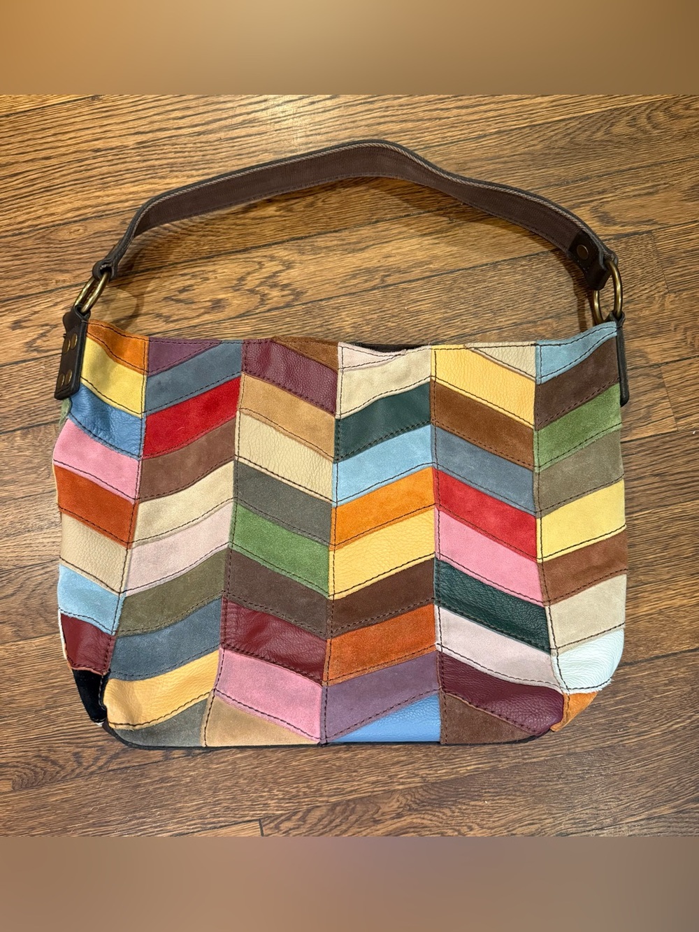 Lucky Brand Suede Multicolor Patchwork Vintage Y2K Hobo Shoulder Bag
